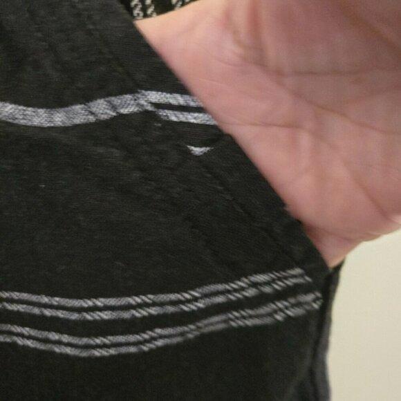 Happily Grey Wide Leg Striped Cuffed Black Linen Pull On Pants Size XL - Picture 3 of 5